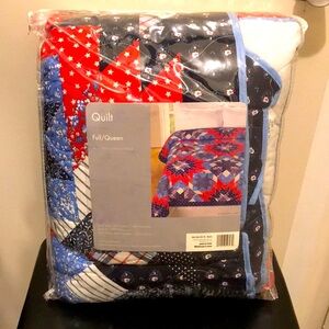 Patchwork Quilt Full/Queen - Red, white and Blue,